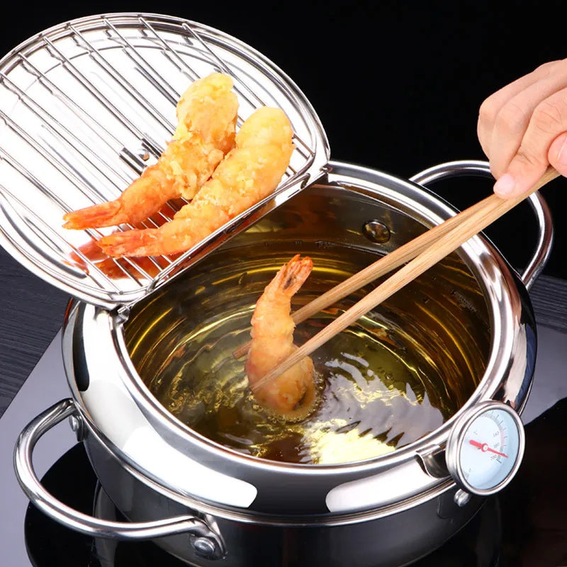 LMETJMA KC0405 Japanese Style Deep Frying Pot, 304 Stainless Steel & Thermometer