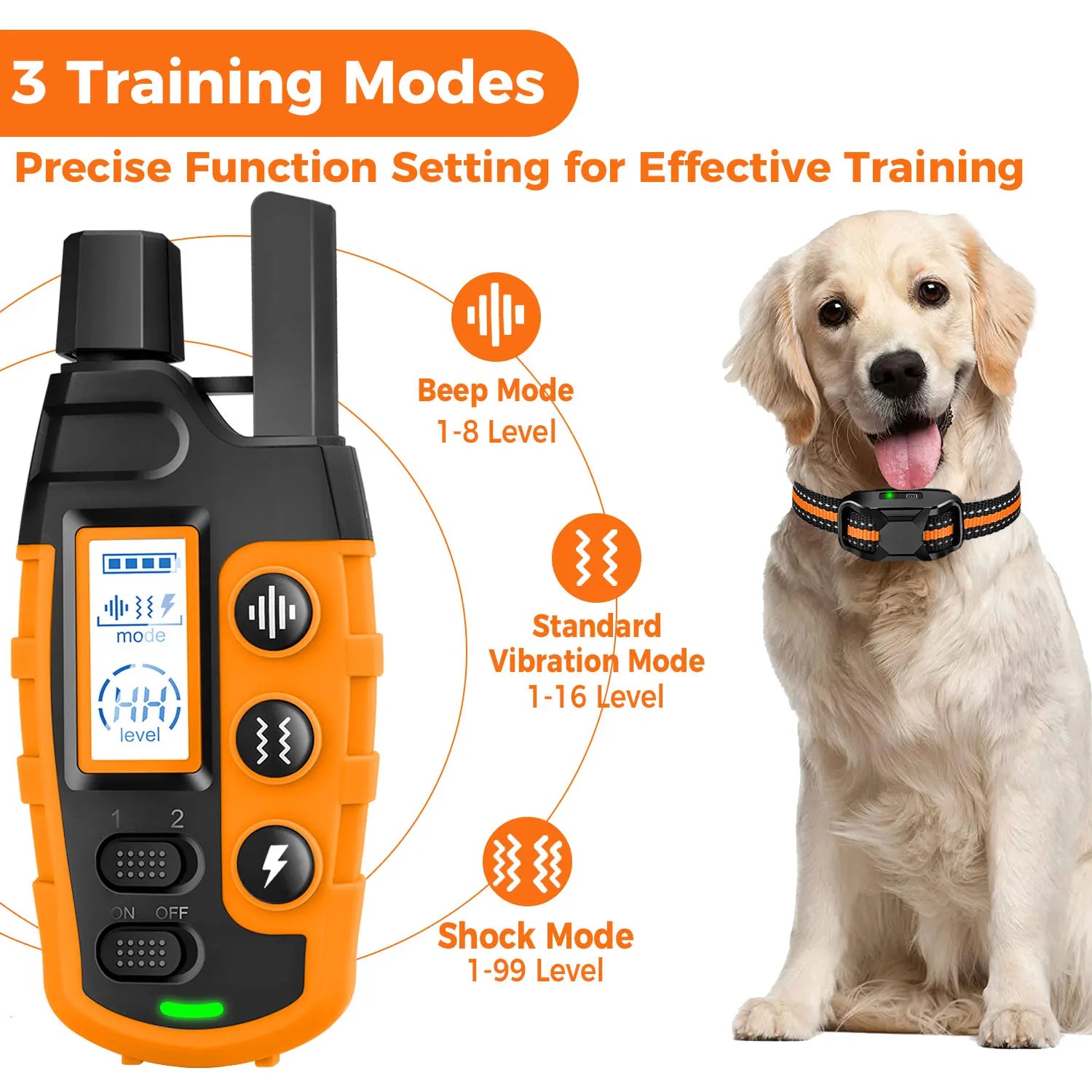 Electric Dog Training Collar With Remote Control, Waterproof & 3 Training Modes - Vertex Select