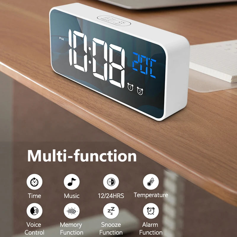 LED Digital Alarm Clock With Temperature Display, Dual Alarms & Rechargeable - Vertex Select