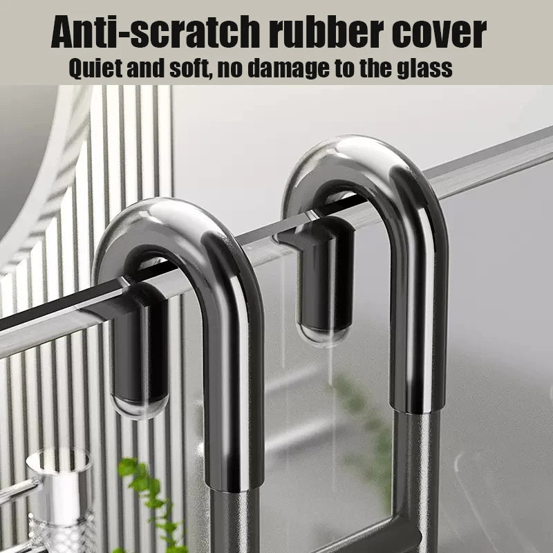 Stainless Steel Over Shower Glass Door Rack, No Drill Hanging Hooks & Anti-Slip - Vertex Select