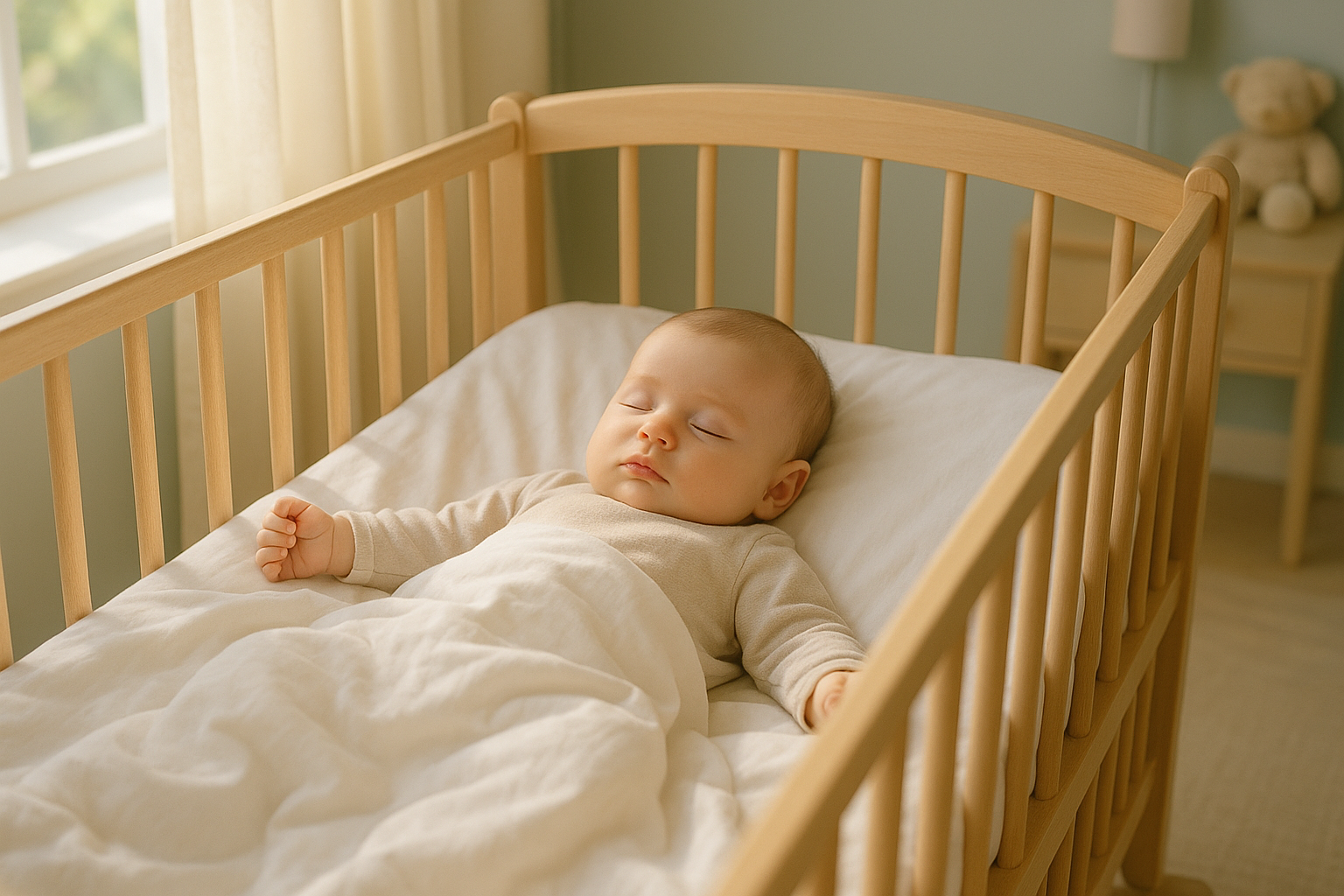 An image of a baby in a baby crib.