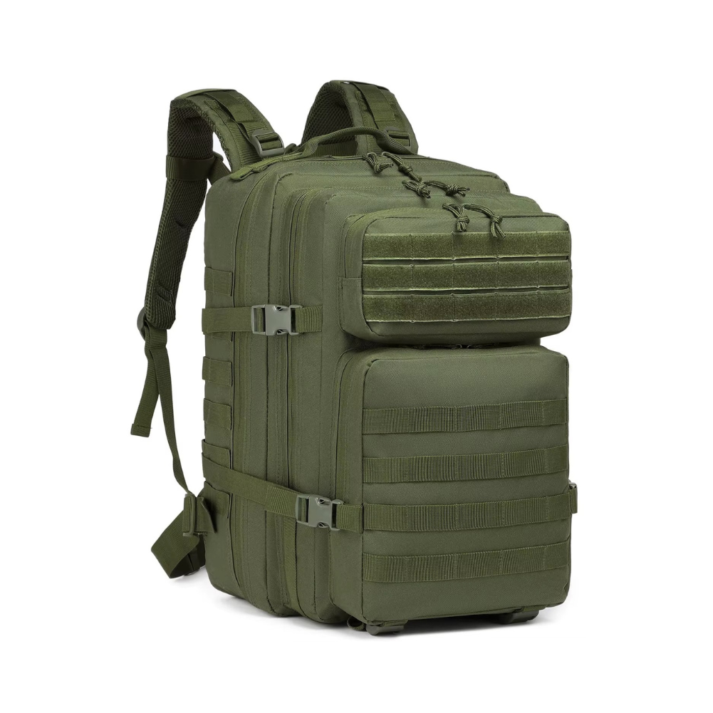 Green Vertex Select 45L tactical assault backpack with waterproof, durable, resistant fabric and comfortable adjustable straps.