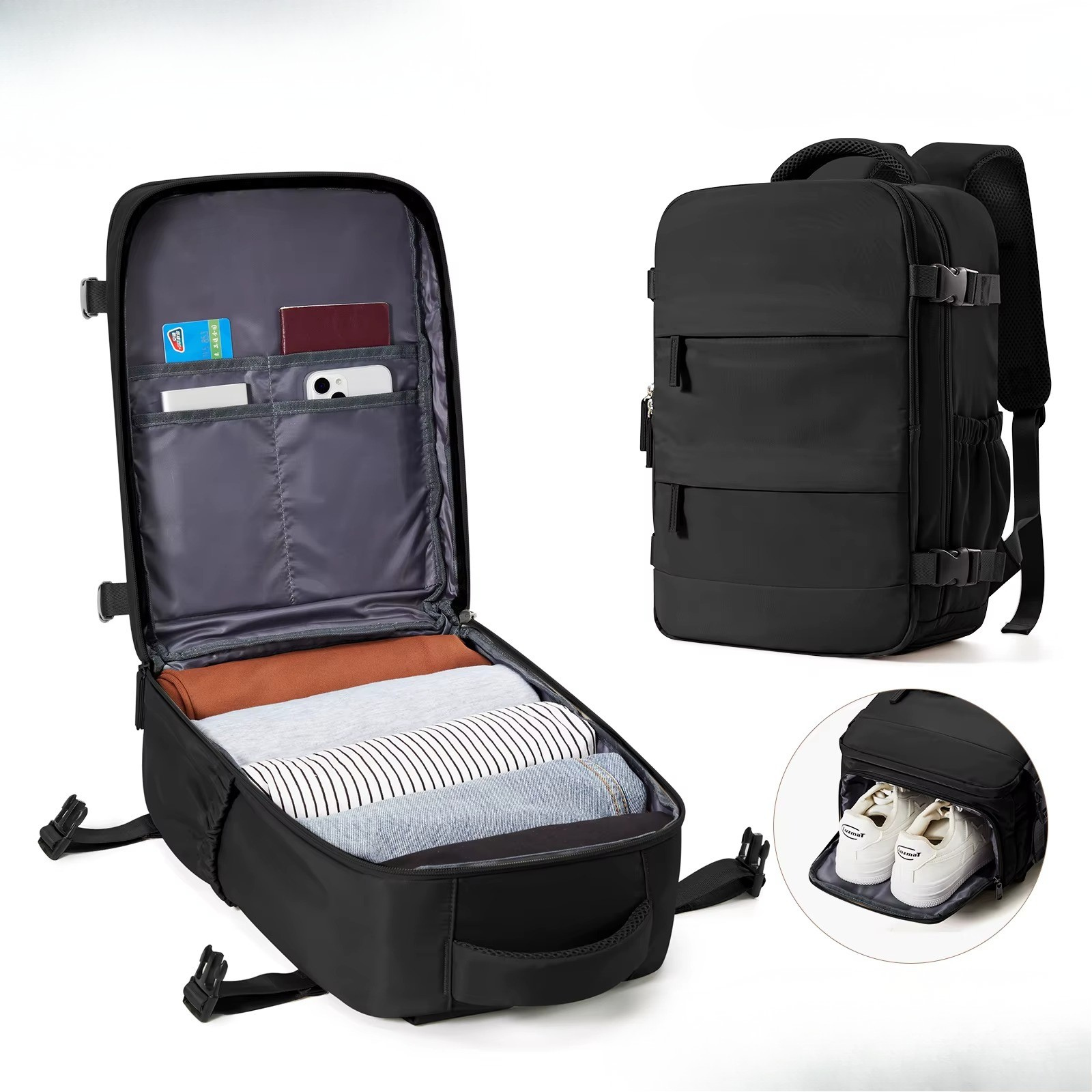Black Vertex Select FLCC 2637 multifunctional backpack with large capacity, waterproof and wear-resistant fabric, ideal for travel and daily use.
