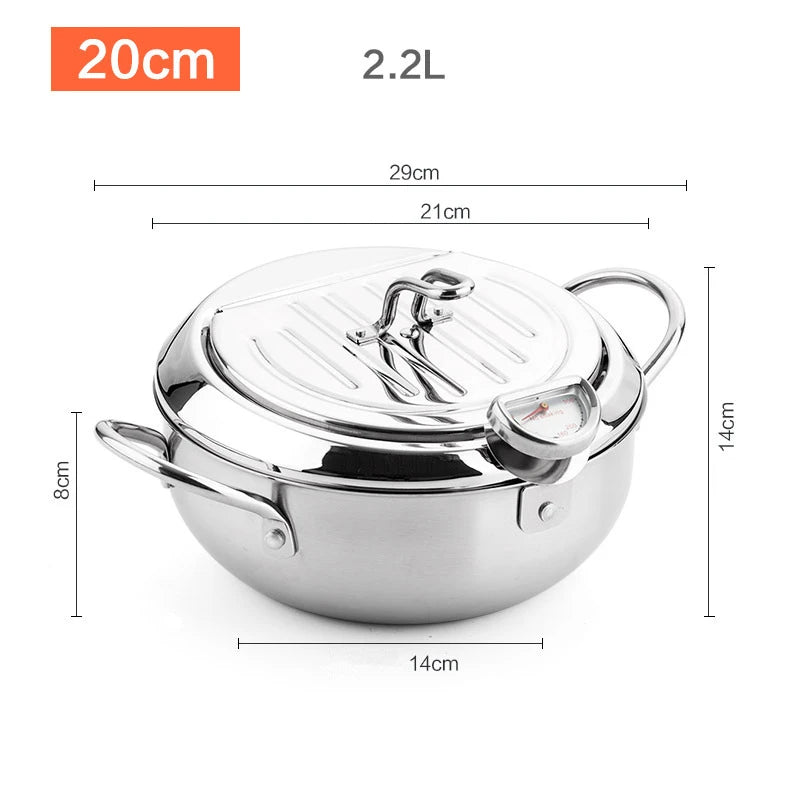 LMETJMA KC0405 Japanese Style Deep Frying Pot, 304 Stainless Steel & Thermometer