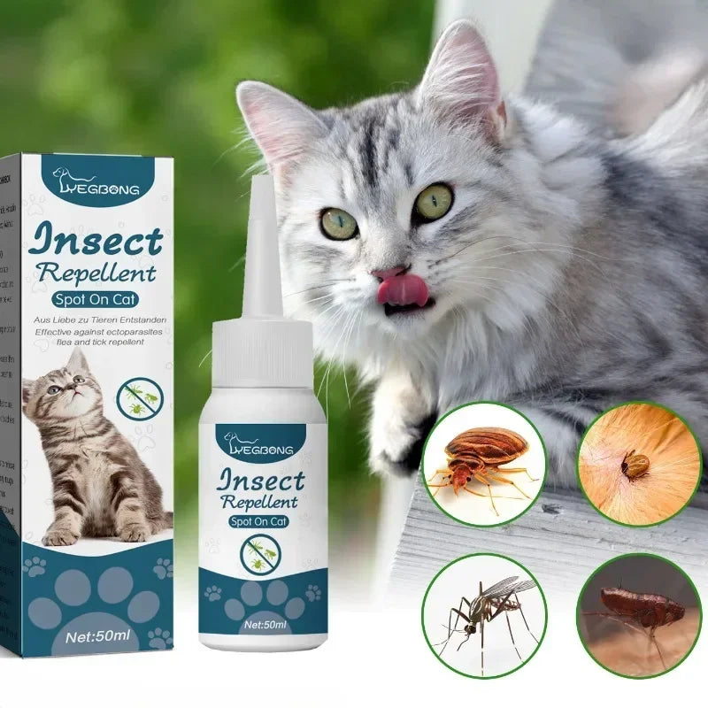 Insect Repellent For Cats, Anti Flea & Tick Agent, Deworming, Skin Cleaning 50ml - Vertex Select