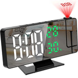 Vertex Select Projection LED digital alarm clock displaying time, with three alarm modes and snooze function, in a sleek design.