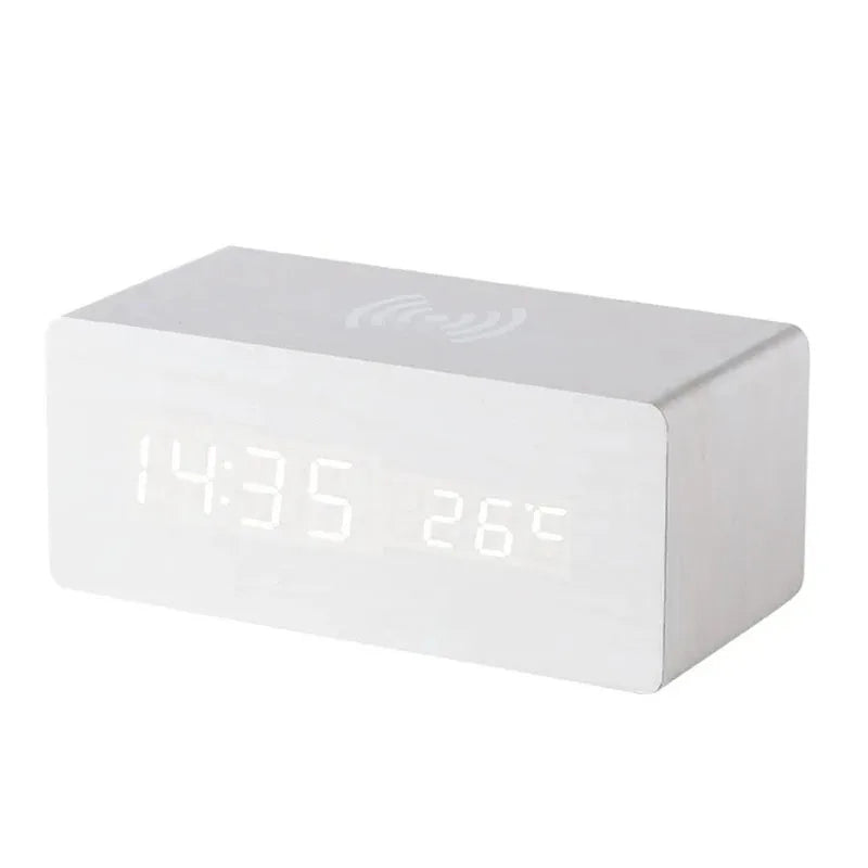 Niditon NIXR02 Wooden Digital Alarm Clock, Wireless Charging & Sound Control