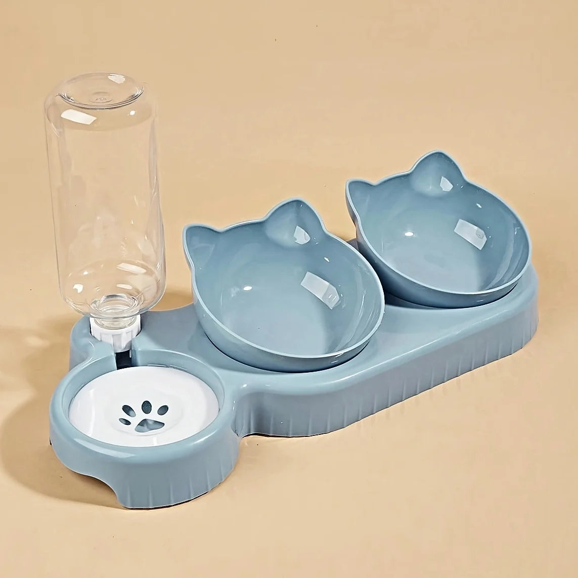 3-in-1 Cat Bowl Set, Three Bowl Ear Design, Neck Protection & With Water Feeder
