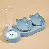 3-in-1 Cat Bowl Set, Three Bowl Ear Design, Neck Protection & With Water Feeder