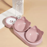 3-in-1 Cat Bowl Set, Three Bowl Ear Design, Neck Protection & With Water Feeder
