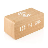 Niditon NIXR02 Wooden Digital Alarm Clock, Wireless Charging & Sound Control