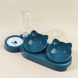 3-in-1 Cat Bowl Set, Three Bowl Ear Design, Neck Protection & With Water Feeder