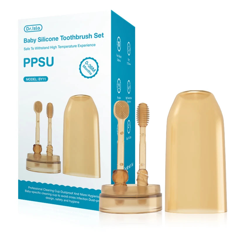 Dr Isla 3-In-1 Baby Silicone Toothbrush Set, Dental Oral Care For Baby & Infant - Vertex Select