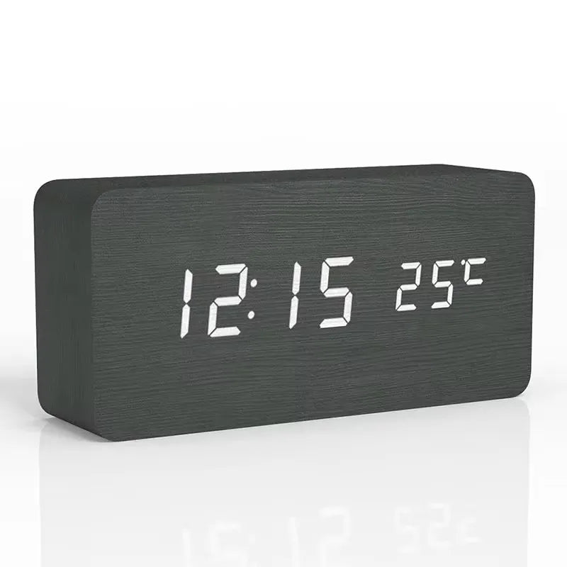 Wooden LED Digital Display Alarm Clock Modern Temperature Display & Calendar - Vertex Select