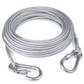 Reflective rust-proof dog tie-out cable with stainless steel clasp, designed for safe outdoor use by Vertex Select.