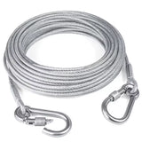 Reflective rust-proof dog tie-out cable with stainless steel clasp, designed for safe outdoor use by Vertex Select.
